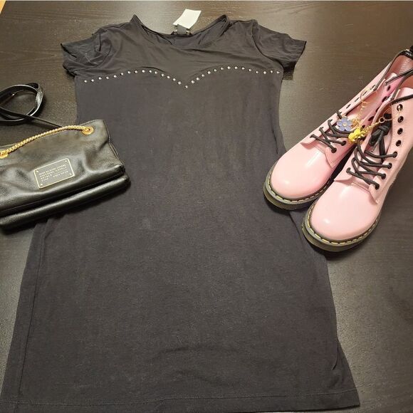 H&M Sheer Top Studded Bodycon Short Sleeve Dress - Picture 1 of 9